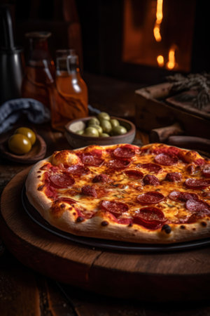 A delicious and aromatic pepperoni pizza, baked to perfection and ready to be enjoyedの素材