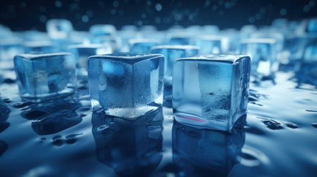 A soothing graphic of crystal clear ice cubes arranged in a cool compositionの素材