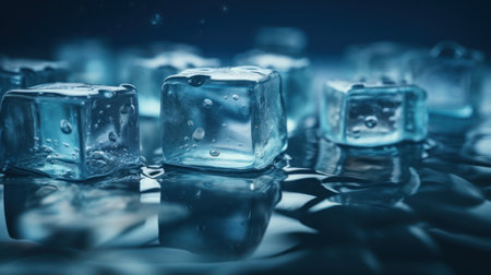 A soothing graphic of crystal clear ice cubes arranged in a cool compositionの素材