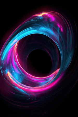 A stunning digital art design with neon lights and dynamic spiral patternsの素材