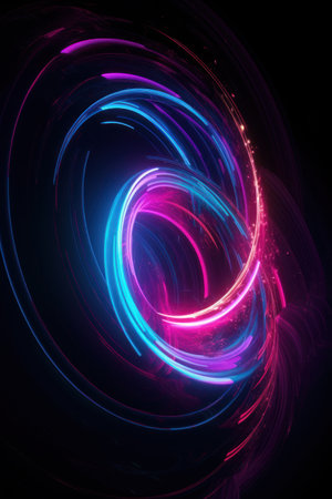 A stunning digital art design with neon lights and dynamic spiral patternsの素材