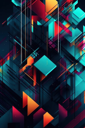 Abstract composition featuring colorful geometric shapes, dynamic and colorfulの素材
