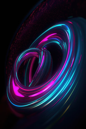 A stunning digital art design with neon lights and dynamic spiral patternsの素材