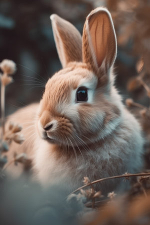 Sweet bunny portrait in soft pastel hues with a cute nose and long earsの素材