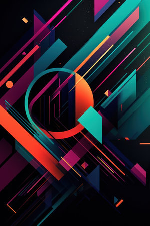 Abstract composition featuring colorful geometric shapes, dynamic and colorfulの素材