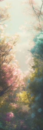 A colorful and vibrant meadow full of blooming flowers, creating a picturesque and idyllic summer sceneの素材
