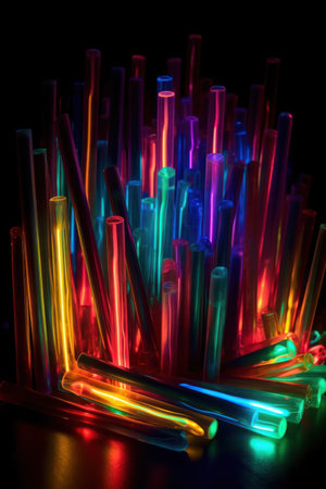 A dynamic and abstract design featuring a glowing glowstick in vibrant colorsの素材