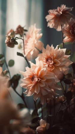 Bright and airy, this floral image features soft pastel blooms floating in a misty atmosphere, evoking a sense of enchantment and magicの素材