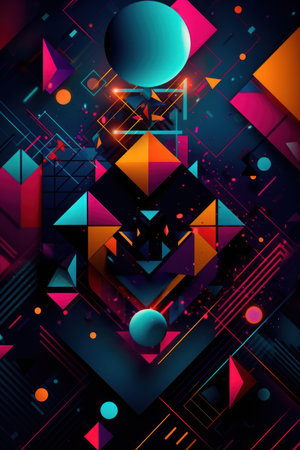 Abstract composition featuring colorful geometric shapes, dynamic and colorfulの素材