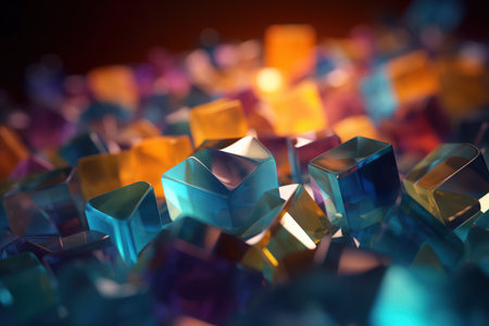 A digitally created abstract art showcasing a vibrant and colorful geometric composition with sharp edges and smooth curvesの素材