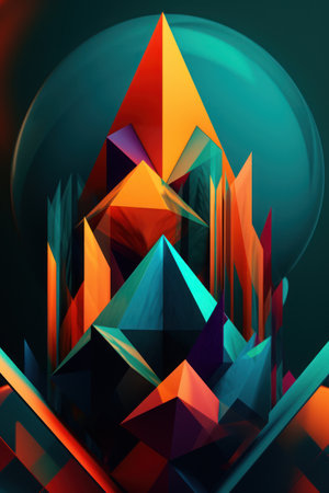 Abstract composition featuring colorful geometric shapes, dynamic and colorfulの素材