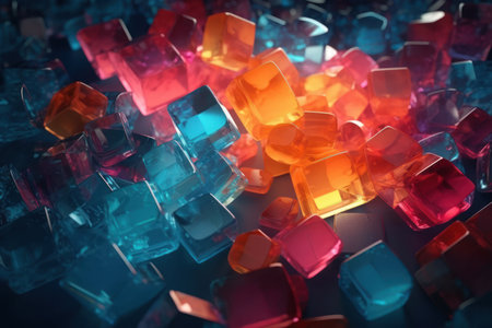 A digitally created abstract art showcasing a vibrant and colorful geometric composition with sharp edges and smooth curvesの素材