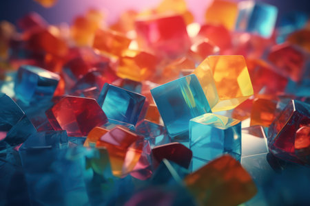A digitally created abstract art showcasing a vibrant and colorful geometric composition with sharp edges and smooth curvesの素材
