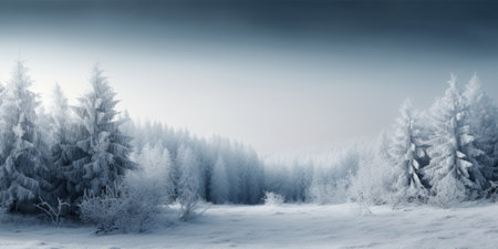 A frozen winter forest with a magical atmosphere and a touch of elegance in a minimalist styleの素材