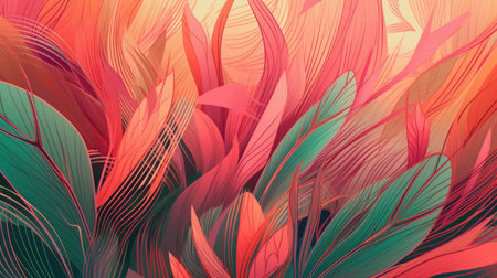 Colorful abstract background with a tropical feel, featuring shades of pink, orange, and greenの素材