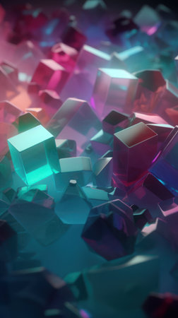 A digitally created abstract art showcasing a vibrant and colorful geometric composition with sharp edges and smooth curvesの素材