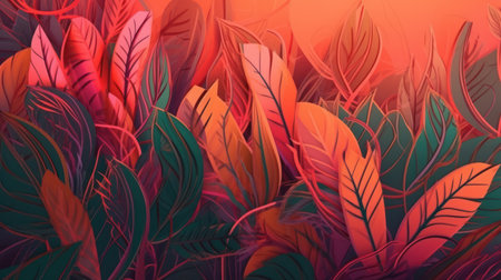 Colorful abstract background with a tropical feel, featuring shades of pink, orange, and greenの素材