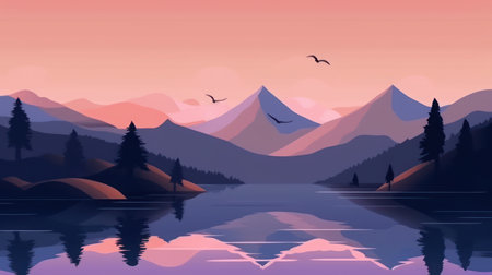 Minimalist Landscape with Geometric Shapes and Calming Colorsの素材
