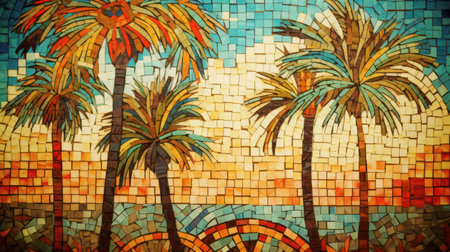 A stunning backdrop for summer and beach-themed projects, featuring bright shades of yellow and red against a sandy beige backgroundの素材