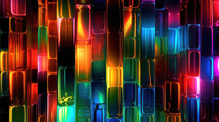 Abstract artwork featuring a vibrant array of colorful lights and their mesmerizing reflectionsの素材