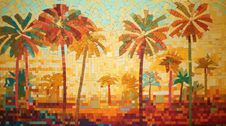 A stunning backdrop for summer and beach-themed projects, featuring bright shades of yellow and red against a sandy beige backgroundの素材