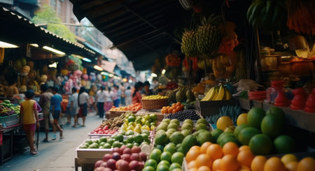 A vibrant Asian market brimming with fresh produceの素材