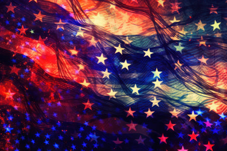 Dynamic composition of interconnected stars forming the iconic US flagの素材