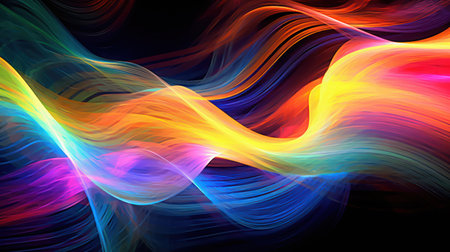 Abstract artwork featuring a vibrant array of colorful lights and their mesmerizing reflectionsの素材