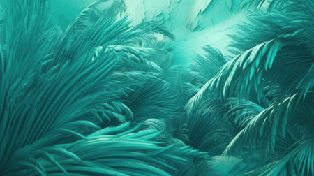 Dive into the tranquil shades of turquoise and green with this abstract background inspired by sea waves and palm leavesの素材