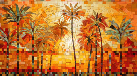 A stunning backdrop for summer and beach-themed projects, featuring bright shades of yellow and red against a sandy beige backgroundの素材