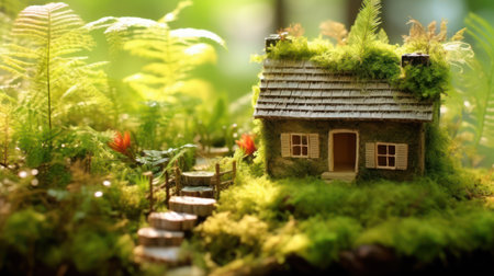 "Enchanting Miniature Cottage Surrounded by Lush Spring Greeneryの素材