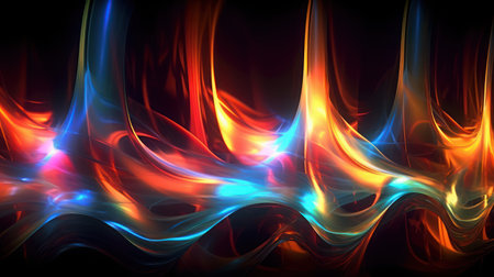 Abstract artwork featuring a vibrant array of colorful lights and their mesmerizing reflectionsの素材