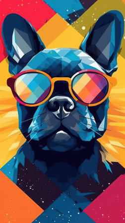 Chill French Bulldog rocking sunglasses in vibrant block worldの素材