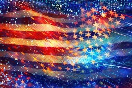 Dynamic composition of interconnected stars forming the iconic US flagの素材