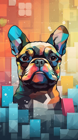 Chill French Bulldog rocking sunglasses in vibrant block worldの素材