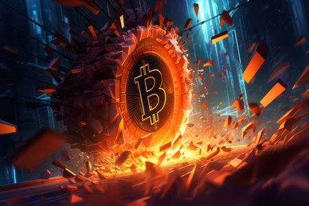 Bitcoin symbol shining in the center of a contemporary abstract designの素材