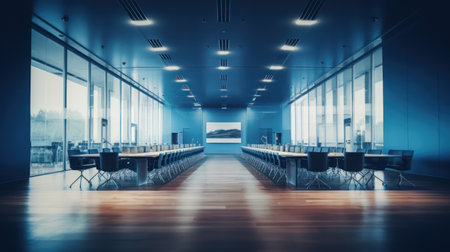 Minimalist Conference Room with Soft Blue Lighting and Bokehの素材