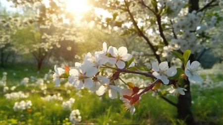 Serene Spring Landscape with Blooming Glade and Blue Skyの素材
