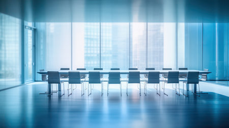 Minimalist Conference Room with Soft Blue Lighting and Bokehの素材