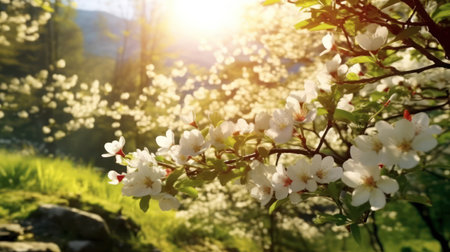Serene Spring Landscape with Blooming Glade and Blue Skyの素材