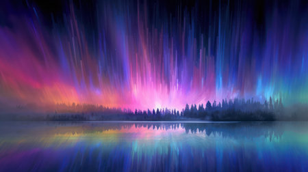 A breathtaking digital artwork showcasing a vibrant and captivating display of the aurora borealis in a mesmerizing landscape.の素材