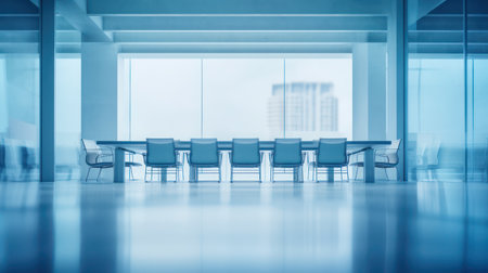 Minimalist Conference Room with Soft Blue Lighting and Bokehの素材