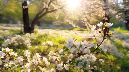 Serene Spring Landscape with Blooming Glade and Blue Skyの素材