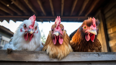 Close-Up Chickens on Barn Raftersの素材