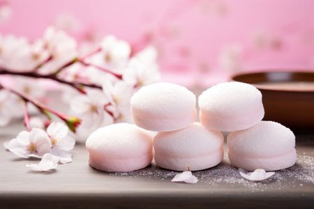 Japanese Mochi on Sakura Pink Backgroundの素材