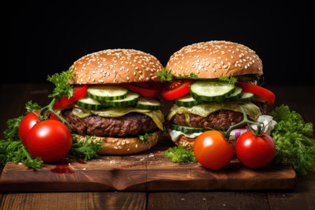 Delicious Hamburgers with Beef and Fresh Veggiesの素材