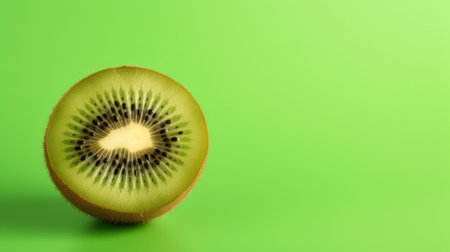 Single Kiwi Fruit on Green Backgroundの素材