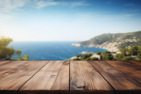 Wooden Tabletop and Blue Skiesの素材