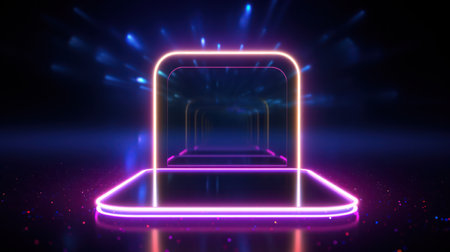 Neon Glow Square Frame on Dark Seamless Backgroundの素材