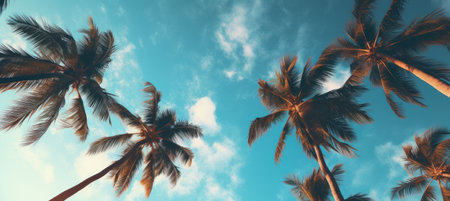 Exotic Paradise, Dark Brown and Azure Palm Tree Landscapeの素材